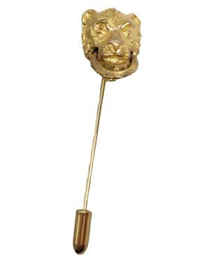 Mimi Gold-Tone Lion Door Knocker Lapel Stick Pin, Signed